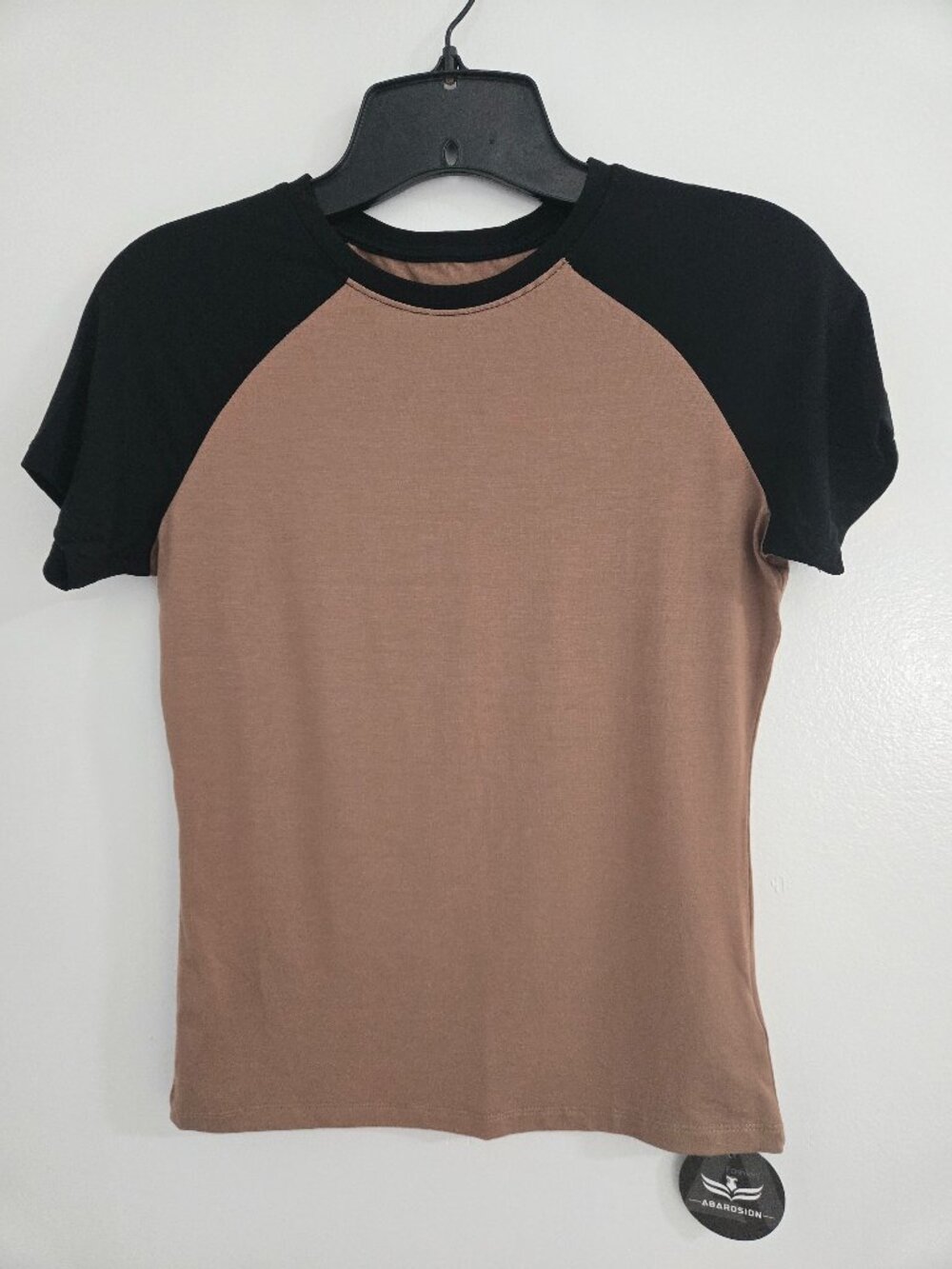 Abardsion Women's Y2K Baby Tee Small Mocha Black Short Sleeve Crewneck NWT